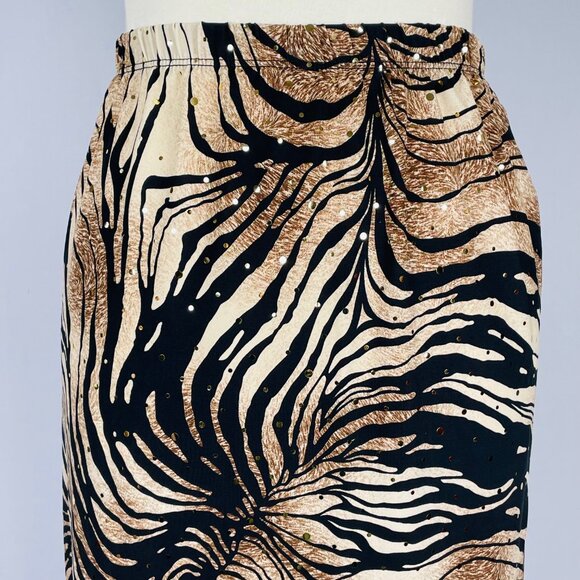 NWT Essentials Midi Skirt Sz 18W 20W Zebra Abstract Artsy Stretch Gold Bling - Picture 2 of 6
